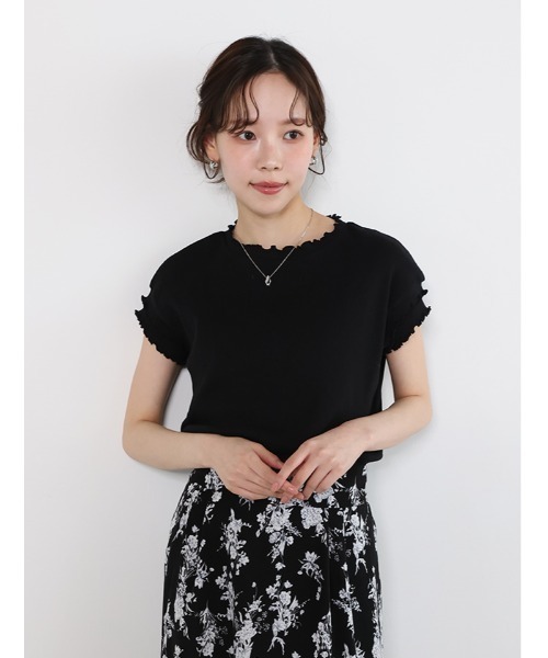 fifth(フィフス)の「リブメローフレンチスリーブTシャツ(Tシャツ/カットソー・レディース・ホワイト/ブラック・M)」の4枚目の写真