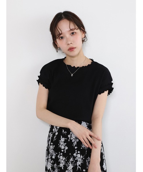 fifth(フィフス)の「リブメローフレンチスリーブTシャツ(Tシャツ/カットソー・レディース・ホワイト/ブラック・M)」の5枚目の写真