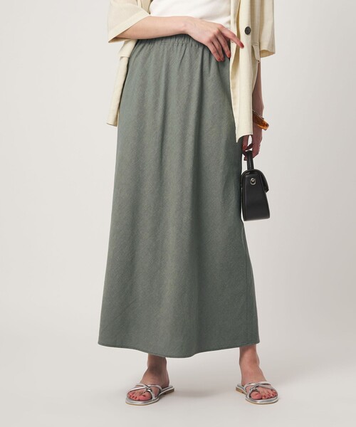 green label relaxing(グリーンレーベルリラクシング)の「BREEZE LINEN ブリーズリネン ナロー スカート(スカート・レディース・ダークブラウン/オリーブ・36/38)」の2枚目の写真