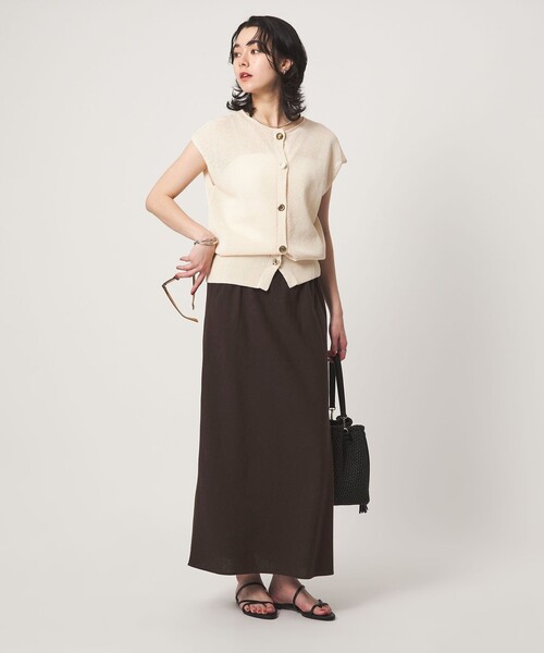 green label relaxing(グリーンレーベルリラクシング)の「BREEZE LINEN ブリーズリネン ナロー スカート(スカート・レディース・ダークブラウン/オリーブ・36/38)」の16枚目の写真