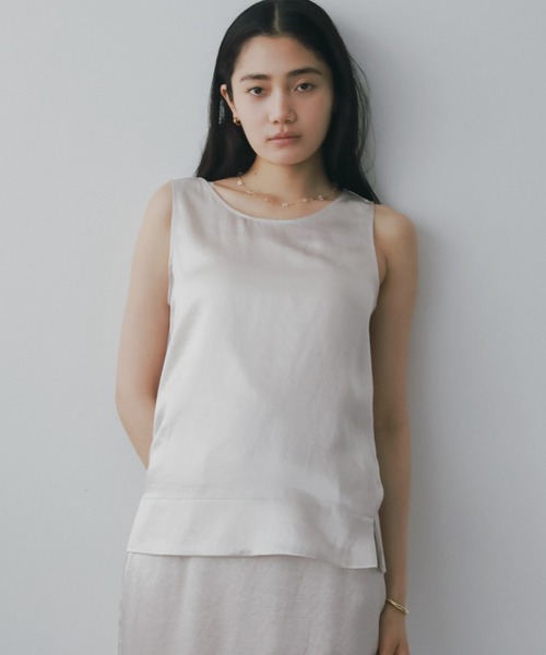 A part by(アパートバイ)の「【接触冷感・前後2WAY】リンクルエアーアセテートタンク(シャツ/ブラウス・レディース・アイボリー/ブラウン・FREE)」の1枚目の写真