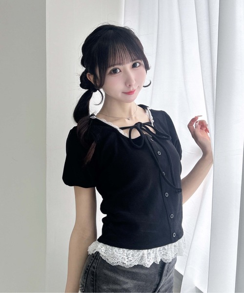 INGNI(イング)の「レース付サイドギャザーリブパーカー(パーカー・レディース・ブラック/グレー/ライトピンク・M)」の2枚目の写真