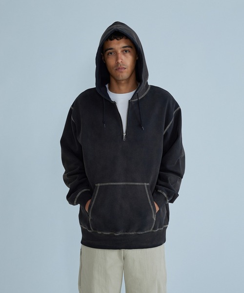 SILAS(サイラス)の「HALF ZIP HOODED SWEATSHIRT(パーカー・メンズ・ブラック/バーガンディー/パープル・XL/L/M)」の1枚目の写真