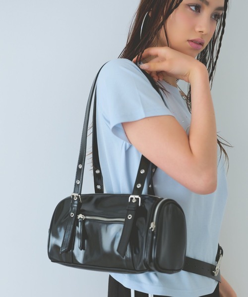 bonboneroボンボネロアルミ手榴弾　アルミアルマイトブラック ハトメロングハンドルBAG（ハンドバッグ）｜repipi armario（レピピ