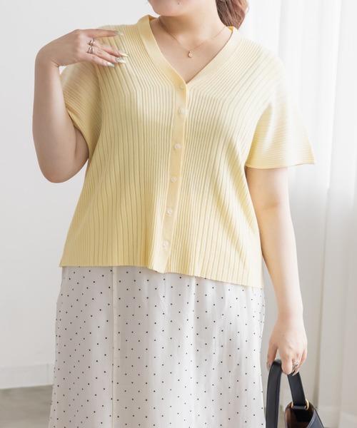 CLETTE(クレット)の「CLETTEオリジナルフレンチスリーブニットカーディガン(ニット/セーター・レディース・ピンク/ライトグリーン/イエロー・LL/4L/3L)」の7枚目の写真
