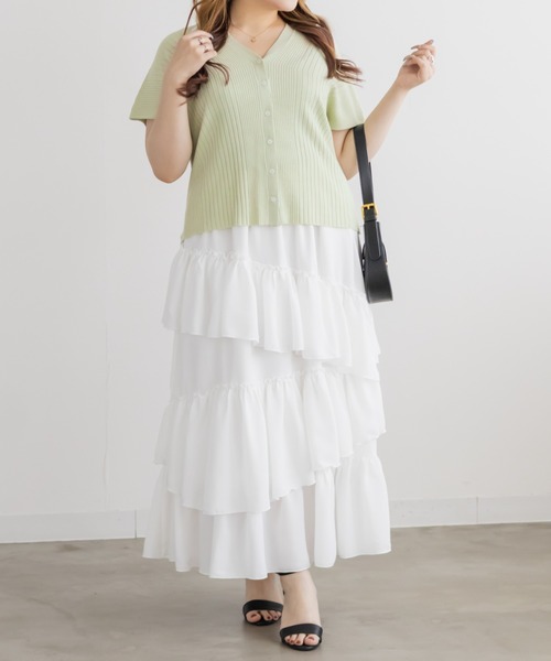 CLETTE(クレット)の「CLETTEオリジナルフレンチスリーブニットカーディガン(ニット/セーター・レディース・ピンク/ライトグリーン/イエロー・LL/4L/3L)」の5枚目の写真