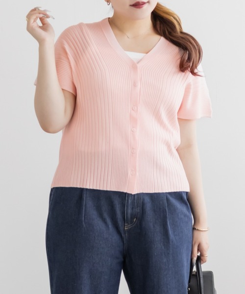 CLETTE(クレット)の「CLETTEオリジナルフレンチスリーブニットカーディガン(ニット/セーター・レディース・ピンク/ライトグリーン/イエロー・LL/4L/3L)」の11枚目の写真