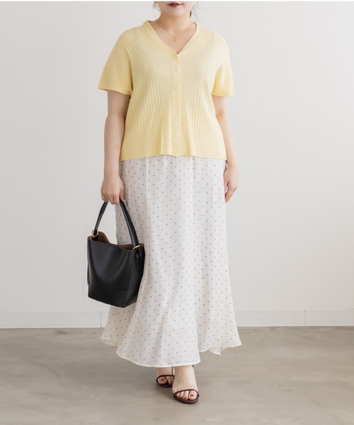 CLETTE(クレット)の「CLETTEオリジナルフレンチスリーブニットカーディガン(ニット/セーター・レディース・ピンク/ライトグリーン/イエロー・LL/4L/3L)」の8枚目の写真