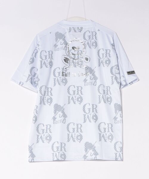 GREED MONSTER(グリードモンスター)の「GREED MONSTER チェック風総柄ロゴ半袖モックネック(Tシャツ/カットソー・メンズ・ホワイト×グレー/ホワイト×ブルー・X-LARGE/LARGE)」の5枚目の写真
