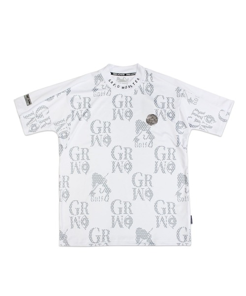 GREED MONSTER(グリードモンスター)の「GREED MONSTER チェック風総柄ロゴ半袖モックネック(Tシャツ/カットソー・メンズ・ホワイト×グレー/ホワイト×ブルー・X-LARGE/LARGE)」の8枚目の写真