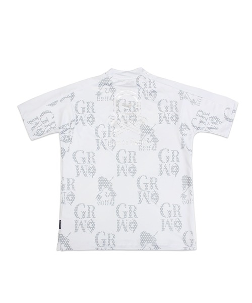 GREED MONSTER(グリードモンスター)の「GREED MONSTER チェック風総柄ロゴ半袖モックネック(Tシャツ/カットソー・メンズ・ホワイト×グレー/ホワイト×ブルー・X-LARGE/LARGE)」の9枚目の写真