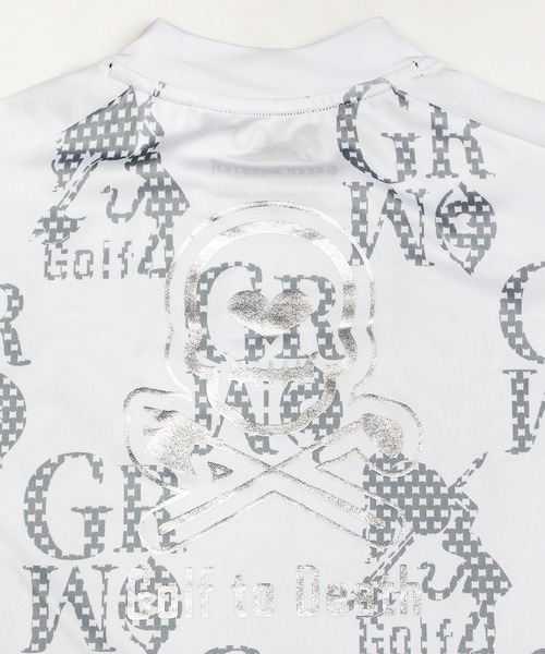 GREED MONSTER(グリードモンスター)の「GREED MONSTER チェック風総柄ロゴ半袖モックネック(Tシャツ/カットソー・メンズ・ホワイト×グレー/ホワイト×ブルー・X-LARGE/LARGE)」の4枚目の写真
