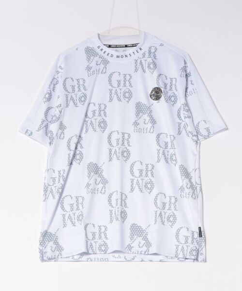 GREED MONSTER(グリードモンスター)の「GREED MONSTER チェック風総柄ロゴ半袖モックネック(Tシャツ/カットソー・メンズ・ホワイト×グレー/ホワイト×ブルー・X-LARGE/LARGE)」の6枚目の写真