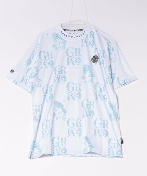 GREED MONSTER(グリードモンスター)の「GREED MONSTER チェック風総柄ロゴ半袖モックネック(Tシャツ/カットソー・メンズ・ホワイト×グレー/ホワイト×ブルー・X-LARGE/LARGE)」の7枚目の写真