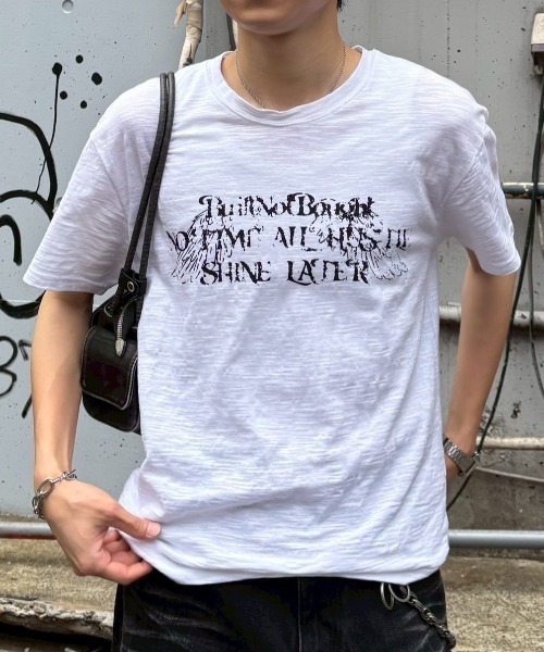 Chikashitsu +(チカシツプラス)の「【Chikashitsu +】distorted logo crop t-shirt (2color) / 【チカシツプラス】ロゴクロップド半袖Tシャツ(Tシャツ/カットソー・メンズ・ブラック/ホワイト・ONE SIZE)」の2枚目の写真