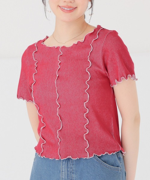 Honeys(ハニーズ)の「配色メロートップス(Tシャツ/カットソー・レディース・アイボリー/ライトブルー/レッド/ブラック・S/M/L/LL)」の4枚目の写真