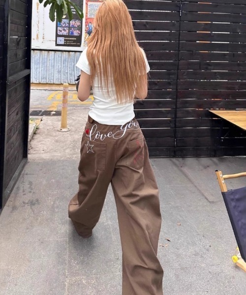 Ritzy(リッツィー)の「ハート×ロゴ刺繍デザインワイドパンツ(その他パンツ・レディース・ベージュ/ブラウン・S/XL/L/M)」の4枚目の写真