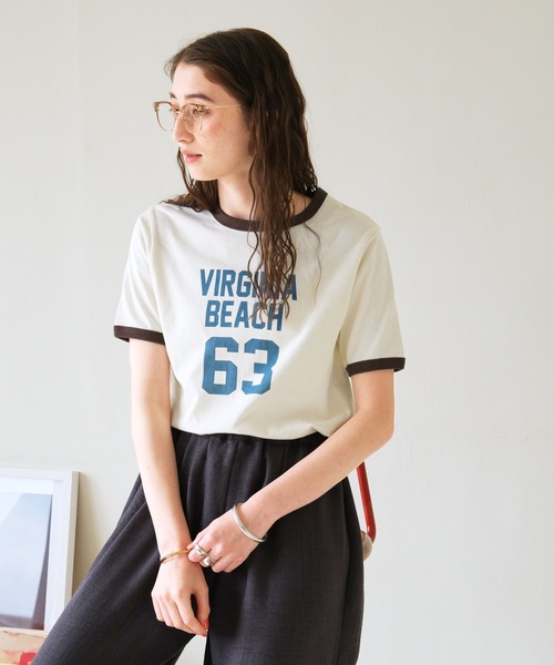 GEORGE'S（ジョージズ）の「ナンバリングリンガーTシャツ（Tシャツ/カットソー・レディース・チャコールグレー/オフホワイト/ボルドー・FREE）」の2枚目の写真