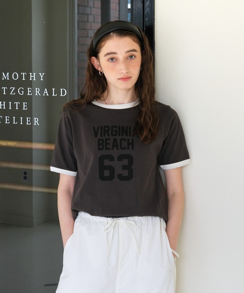 GEORGE'S（ジョージズ）の「ナンバリングリンガーTシャツ（Tシャツ/カットソー・レディース・チャコールグレー/オフホワイト/ボルドー・FREE）」の3枚目の写真