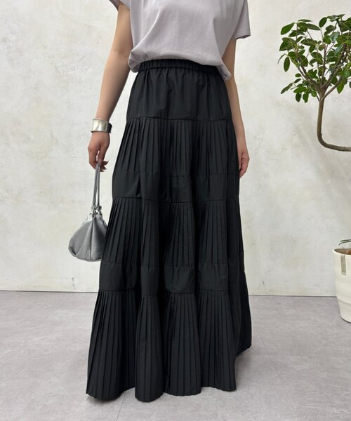 Jena espace merveilleux(ジェナ エスパスメルヴェイユ)の「ティアードプリーツスカート(スカート・レディース・ブラック/ベージュ/イエロー・FREE)」の2枚目の写真