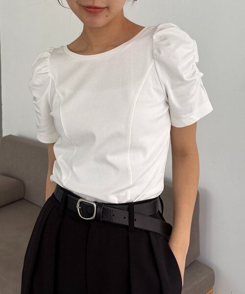 CAPRICIEUX LE'MAGE（カプリシューレマージュ）の「ギャザーパフT（Tシャツ/カットソー・レディース・ブラック/イエロー/ホワイト・FREE）」の6枚目の写真