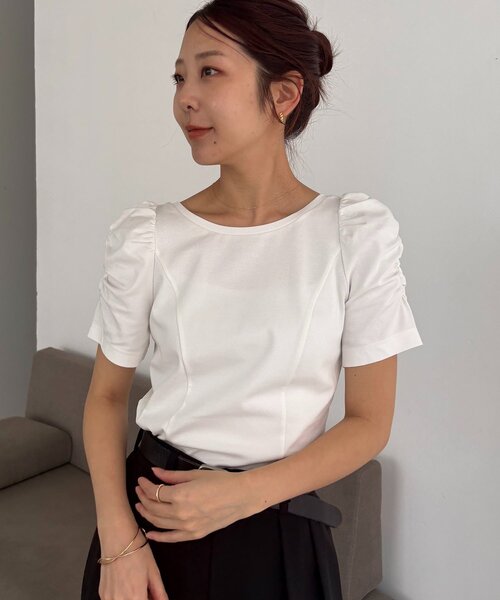 CAPRICIEUX LE'MAGE（カプリシューレマージュ）の「ギャザーパフT（Tシャツ/カットソー・レディース・ブラック/イエロー/ホワイト・FREE）」の10枚目の写真