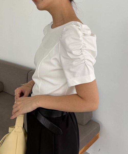 CAPRICIEUX LE'MAGE（カプリシューレマージュ）の「ギャザーパフT（Tシャツ/カットソー・レディース・ブラック/イエロー/ホワイト・FREE）」の11枚目の写真