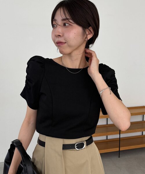 CAPRICIEUX LE'MAGE（カプリシューレマージュ）の「ギャザーパフT（Tシャツ/カットソー・レディース・ブラック/イエロー/ホワイト・FREE）」の14枚目の写真