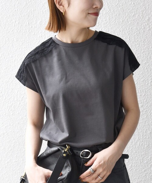 SHIPS any(シップス エニィ)の「SHIPS any:〈洗濯機可能〉ジャージー フレンチスリーブ レース TEE(Tシャツ/カットソー・レディース・ブラック/ベージュ/ホワイト/チャコールグレー・ONE SIZE)」の21枚目の写真