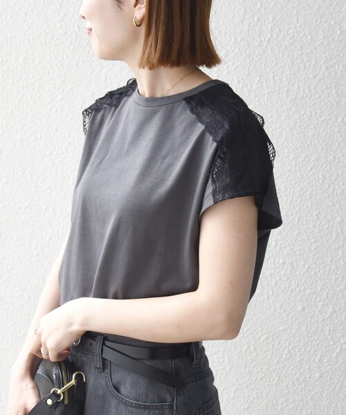 SHIPS any(シップス エニィ)の「SHIPS any:〈洗濯機可能〉ジャージー フレンチスリーブ レース TEE(Tシャツ/カットソー・レディース・ブラック/ベージュ/ホワイト/チャコールグレー・ONE SIZE)」の20枚目の写真