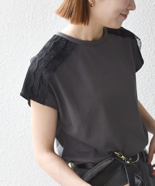 SHIPS any(シップス エニィ)の「SHIPS any:〈洗濯機可能〉ジャージー フレンチスリーブ レース TEE(Tシャツ/カットソー・レディース・ブラック/ベージュ/ホワイト/チャコールグレー・ONE SIZE)」の17枚目の写真