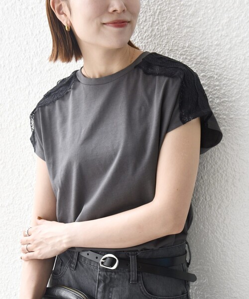 SHIPS any(シップス エニィ)の「SHIPS any:〈洗濯機可能〉ジャージー フレンチスリーブ レース TEE(Tシャツ/カットソー・レディース・ブラック/ベージュ/ホワイト/チャコールグレー・ONE SIZE)」の16枚目の写真