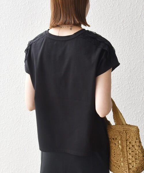 SHIPS any(シップス エニィ)の「SHIPS any:〈洗濯機可能〉ジャージー フレンチスリーブ レース TEE(Tシャツ/カットソー・レディース・ブラック/ベージュ/ホワイト/チャコールグレー・ONE SIZE)」の10枚目の写真