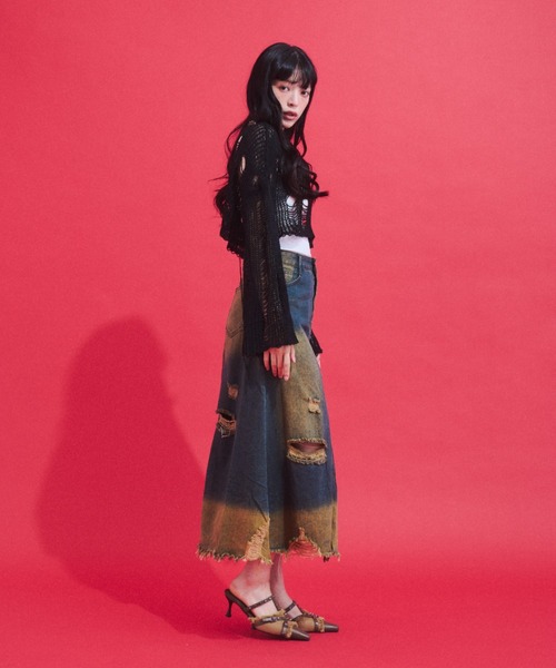 GAB GAB(ガブガブ)の「Distressed Cropped Knit Top/ダメージクロップドニット(ニット/セーター・レディース・ホワイト/ブラック・FREE)」の10枚目の写真