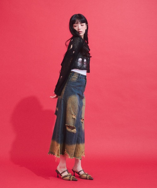 GAB GAB(ガブガブ)の「Distressed Cropped Knit Top/ダメージクロップドニット(ニット/セーター・レディース・ホワイト/ブラック・FREE)」の11枚目の写真