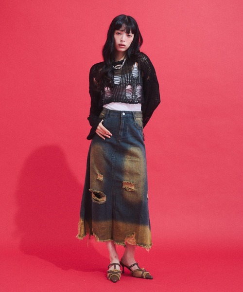 GAB GAB(ガブガブ)の「Distressed Cropped Knit Top/ダメージクロップドニット(ニット/セーター・レディース・ホワイト/ブラック・FREE)」の8枚目の写真