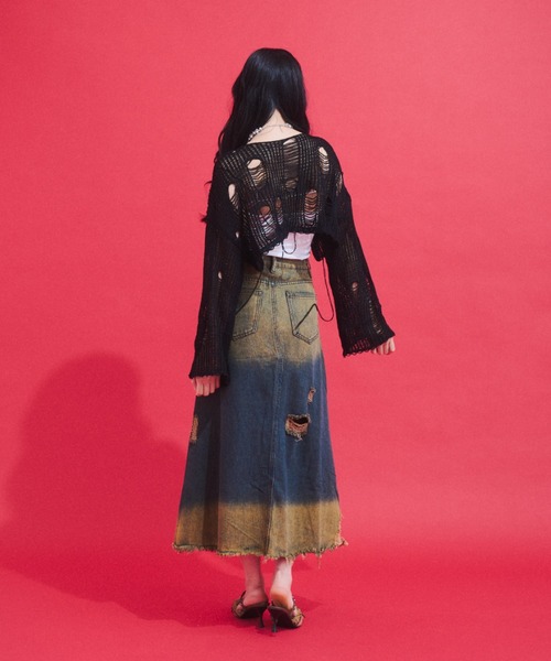 GAB GAB(ガブガブ)の「Distressed Cropped Knit Top/ダメージクロップドニット(ニット/セーター・レディース・ホワイト/ブラック・FREE)」の12枚目の写真