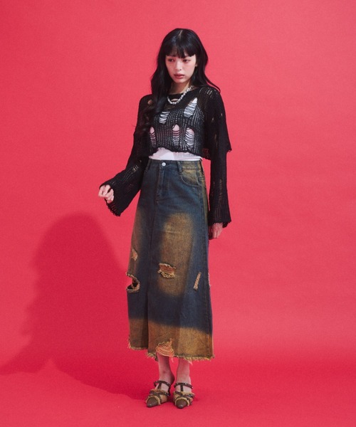 GAB GAB(ガブガブ)の「Distressed Cropped Knit Top/ダメージクロップドニット(ニット/セーター・レディース・ホワイト/ブラック・FREE)」の22枚目の写真