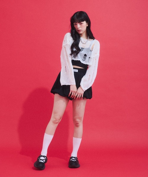 GAB GAB(ガブガブ)の「Distressed Cropped Knit Top/ダメージクロップドニット(ニット/セーター・レディース・ホワイト/ブラック・FREE)」の17枚目の写真
