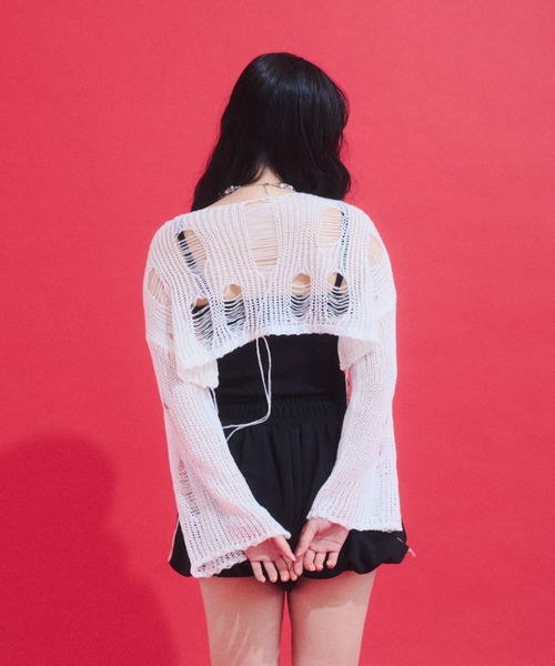 GAB GAB(ガブガブ)の「Distressed Cropped Knit Top/ダメージクロップドニット(ニット/セーター・レディース・ホワイト/ブラック・FREE)」の16枚目の写真