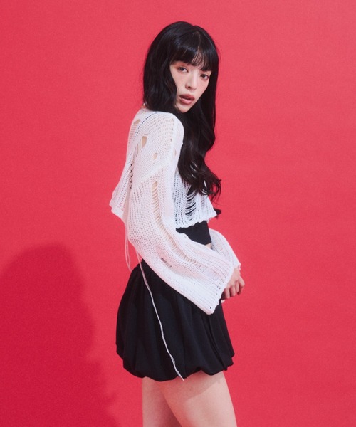 GAB GAB(ガブガブ)の「Distressed Cropped Knit Top/ダメージクロップドニット(ニット/セーター・レディース・ホワイト/ブラック・FREE)」の15枚目の写真