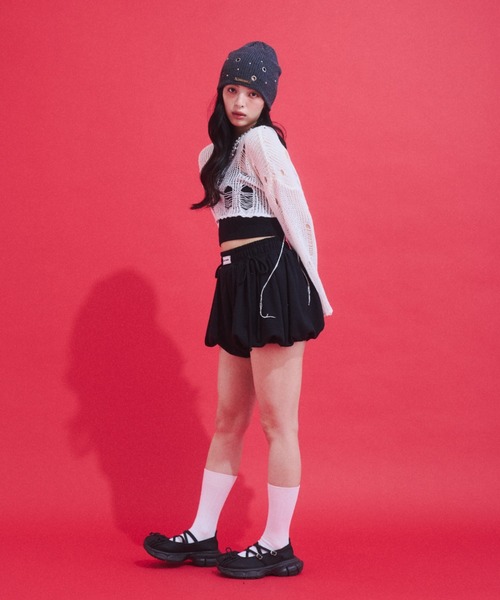 GAB GAB(ガブガブ)の「Distressed Cropped Knit Top/ダメージクロップドニット(ニット/セーター・レディース・ホワイト/ブラック・FREE)」の19枚目の写真