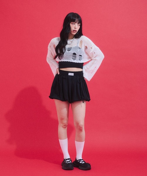 GAB GAB(ガブガブ)の「Distressed Cropped Knit Top/ダメージクロップドニット(ニット/セーター・レディース・ホワイト/ブラック・FREE)」の21枚目の写真