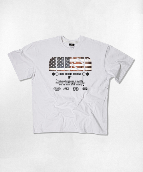 NOTUSUAL(ノットユージュアル)の「USユーズアルシンボル オーバーサイズ 半袖Tシャツ 4色(Tシャツ/カットソー・レディース・ライトホワイト/ブラック/ネイビー/ホワイト・MEDIUM/LARGE/SMALL/X-LARGE)」の6枚目の写真