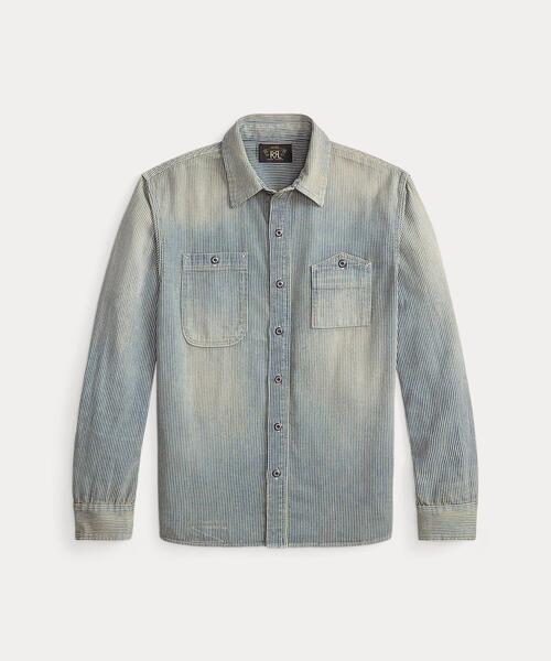 RRL(ダブル アール エル)の「インディゴ ストライプド ツイル ワークシャツ(シャツ/ブラウス・メンズ・ブルー・S/M/L/XL/XS/XXL)」の1枚目の写真