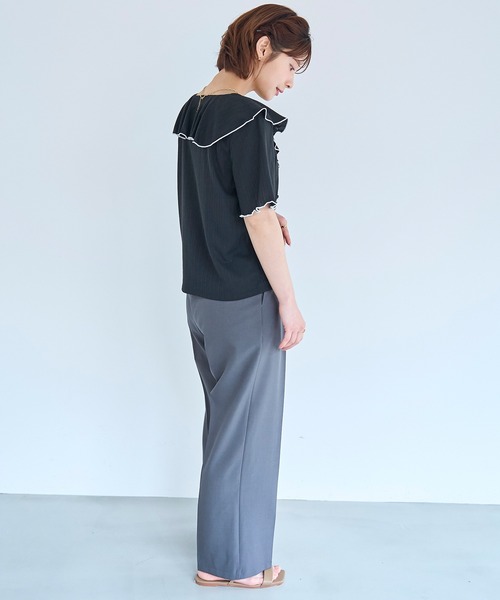 mil（ミル）の「針抜き ラッフルフリルトップス【587249】（Tシャツ/カットソー・レディース・ライトグリーン/オフホワイト/ブラック・XS/S）」の14枚目の写真