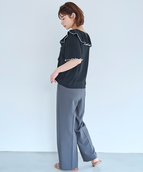 mil（ミル）の「針抜き ラッフルフリルトップス【587249】（Tシャツ/カットソー・レディース・ライトグリーン/オフホワイト/ブラック・XS/S）」の13枚目の写真