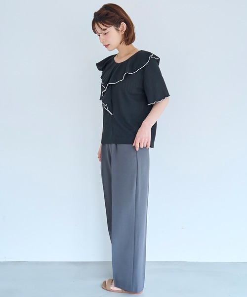 mil（ミル）の「針抜き ラッフルフリルトップス【587249】（Tシャツ/カットソー・レディース・ライトグリーン/オフホワイト/ブラック・XS/S）」の12枚目の写真