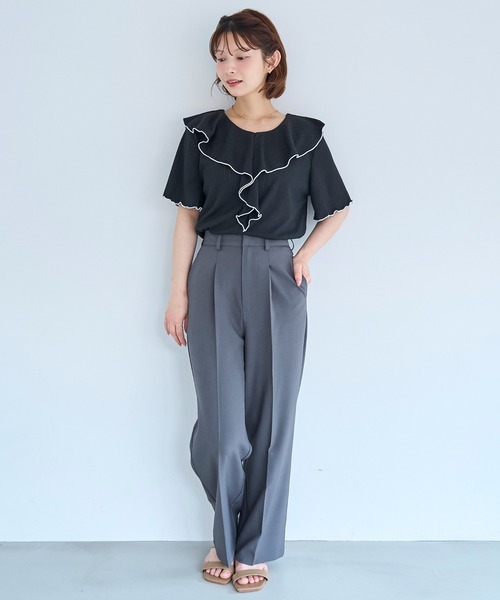 mil（ミル）の「針抜き ラッフルフリルトップス【587249】（Tシャツ/カットソー・レディース・ライトグリーン/オフホワイト/ブラック・XS/S）」の16枚目の写真