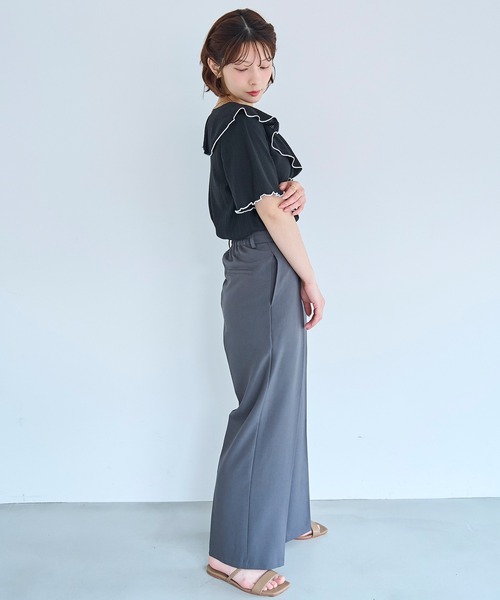 mil（ミル）の「針抜き ラッフルフリルトップス【587249】（Tシャツ/カットソー・レディース・ライトグリーン/オフホワイト/ブラック・XS/S）」の19枚目の写真